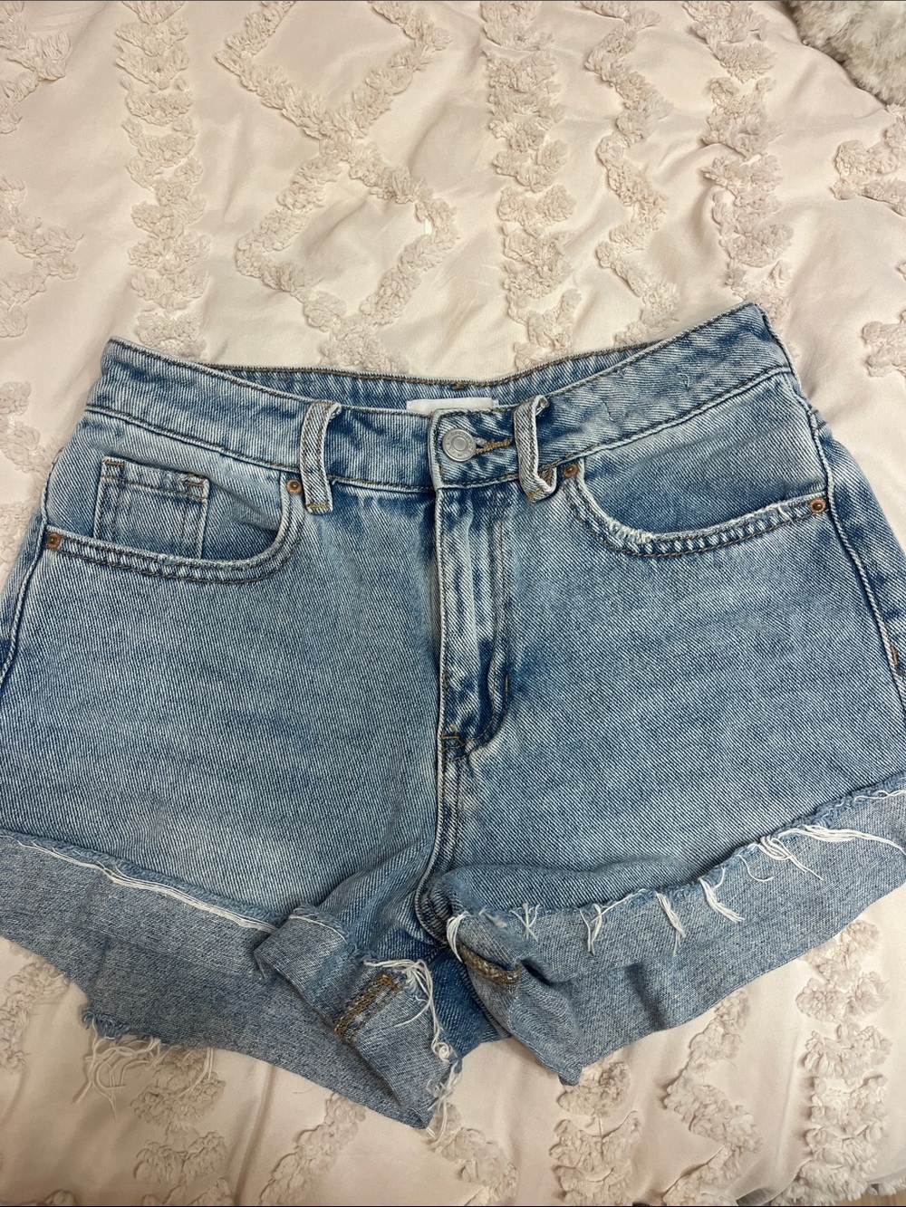 PacSun Light Blue High-Rise Rolled Hem Denim Shorts